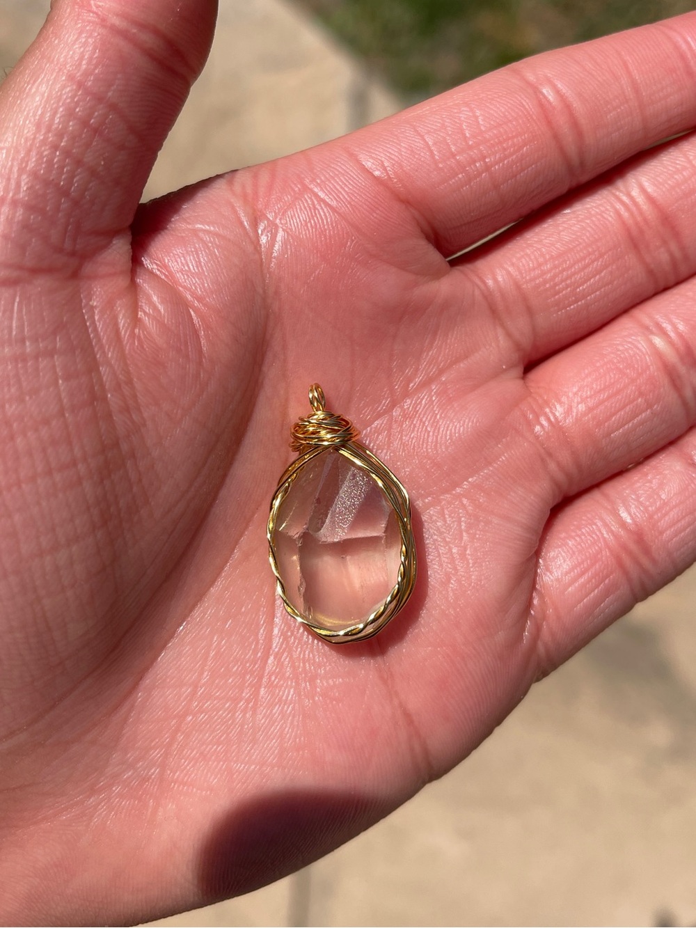 Gold Wire Wrapped Clear Quartz Pendant